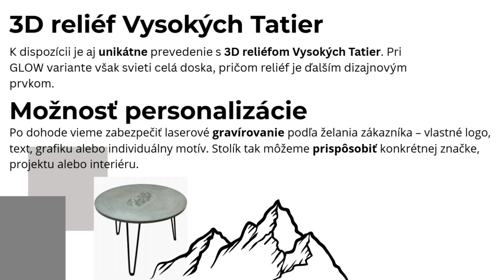 LUMA CONCRETE s 3D reliéfom Vysokých Tatier a možnosťou personalizácie